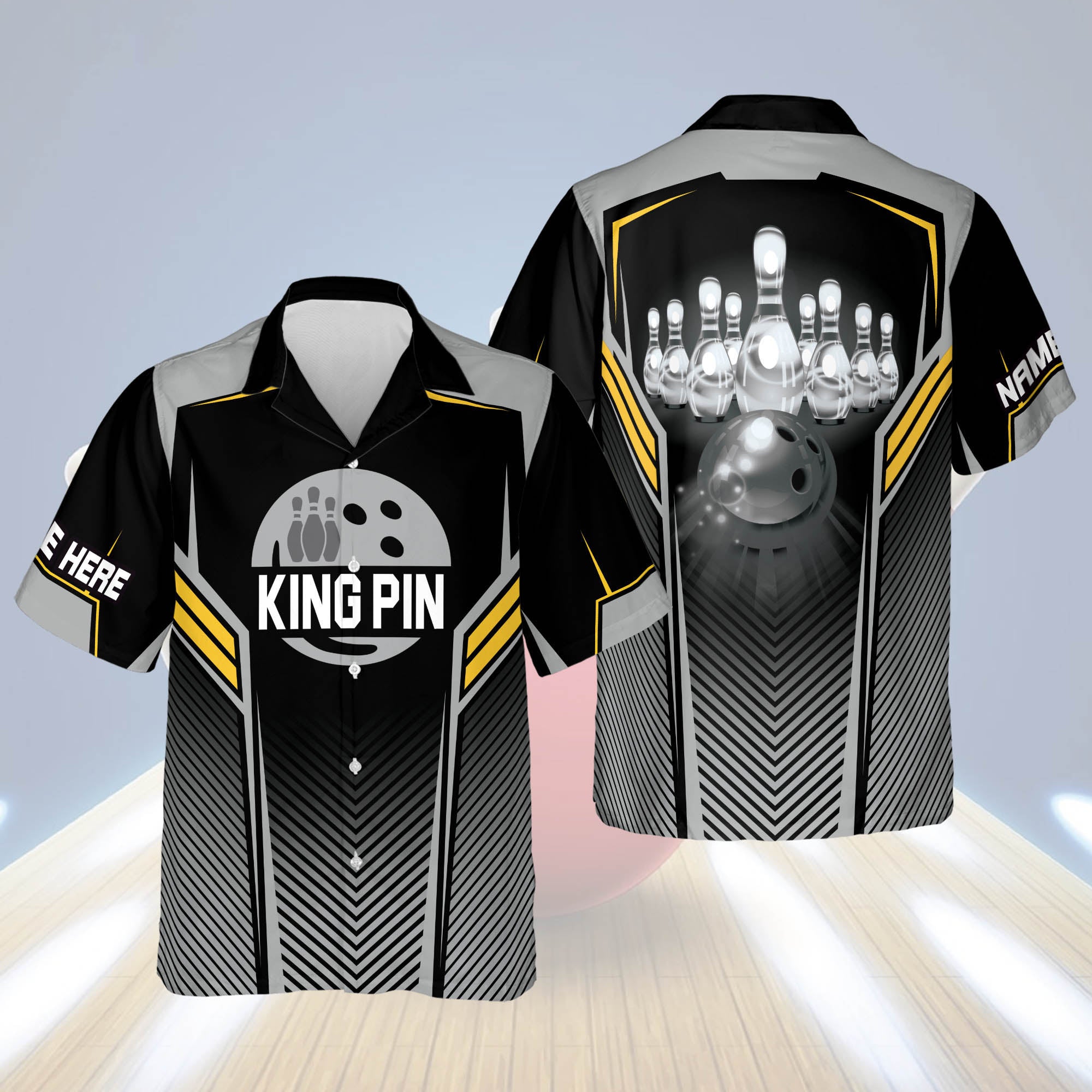 King Pins Button-Down Hawaiian Shirt/ bowling Hawaiian Shirt for Men/ Bowling team shirt