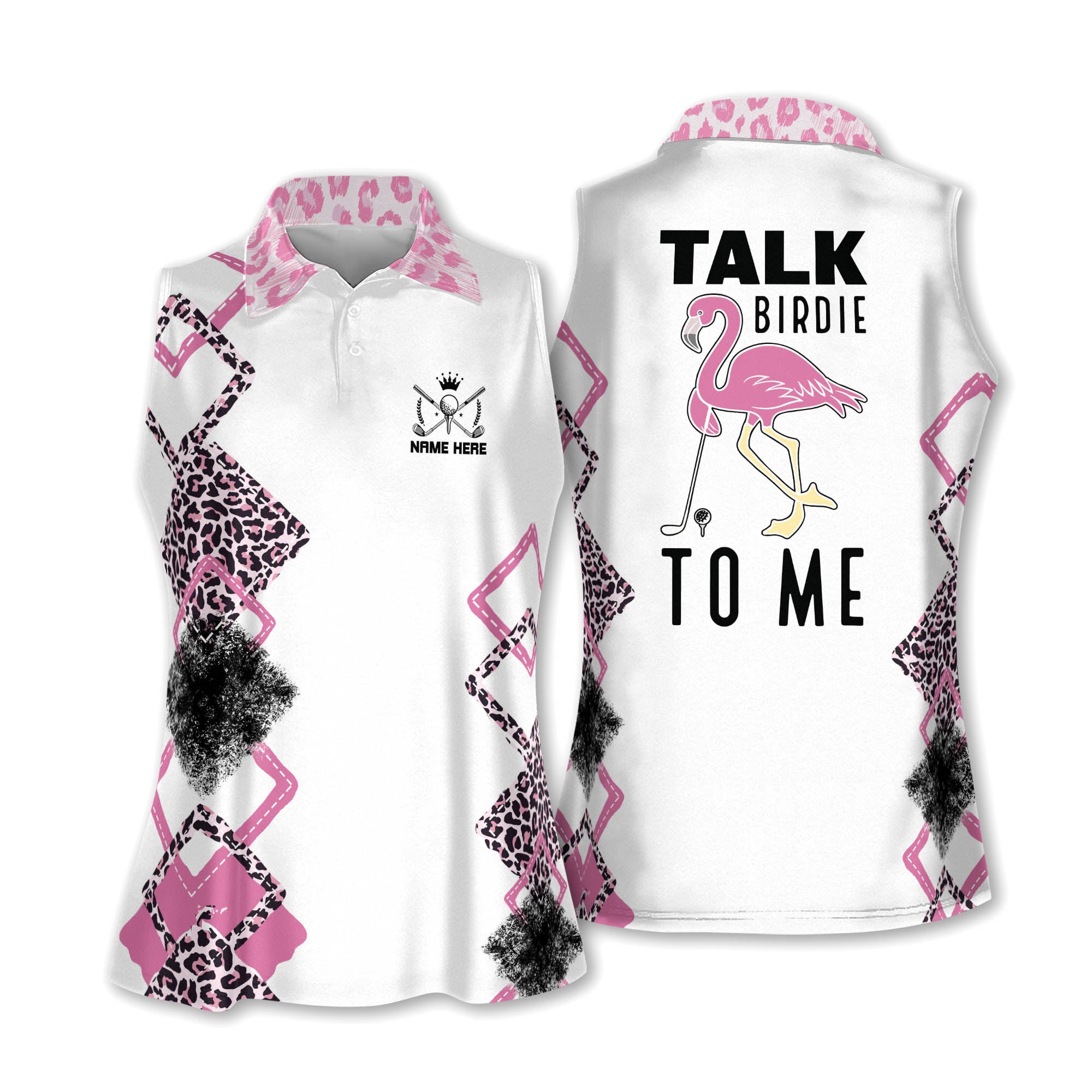 Personalized Funny Golf Shirts for Women/ Talk Birdie to Me Flamingo Golf Polo Shirt