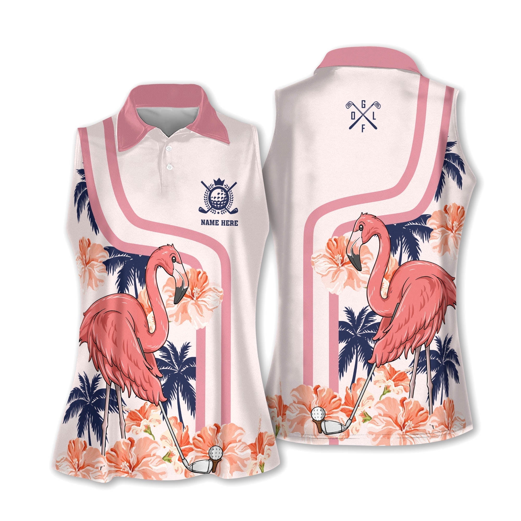 Ladies Pink Tropical Flamingo Golf Polo Shirt/  Sleeveless polo shirt for woman
