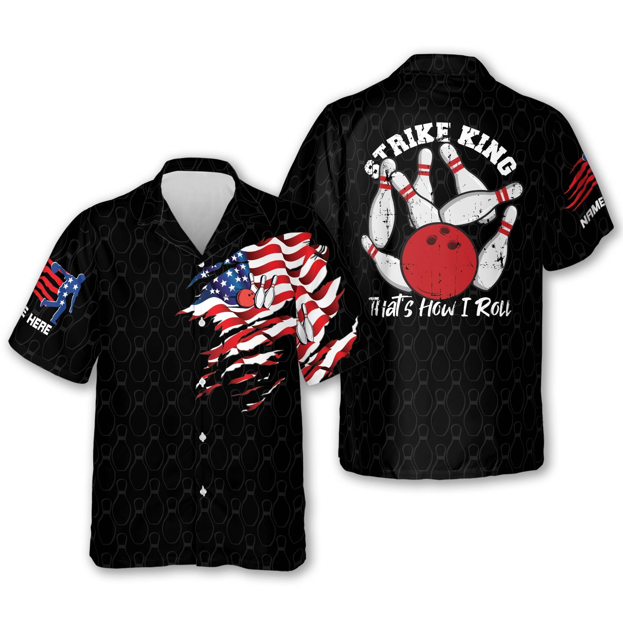 Strike King Thats How I Roll Shirt American Flag Bowling Hawaiian Shirt/ Custom name Bowling Hawaiian shirt for men