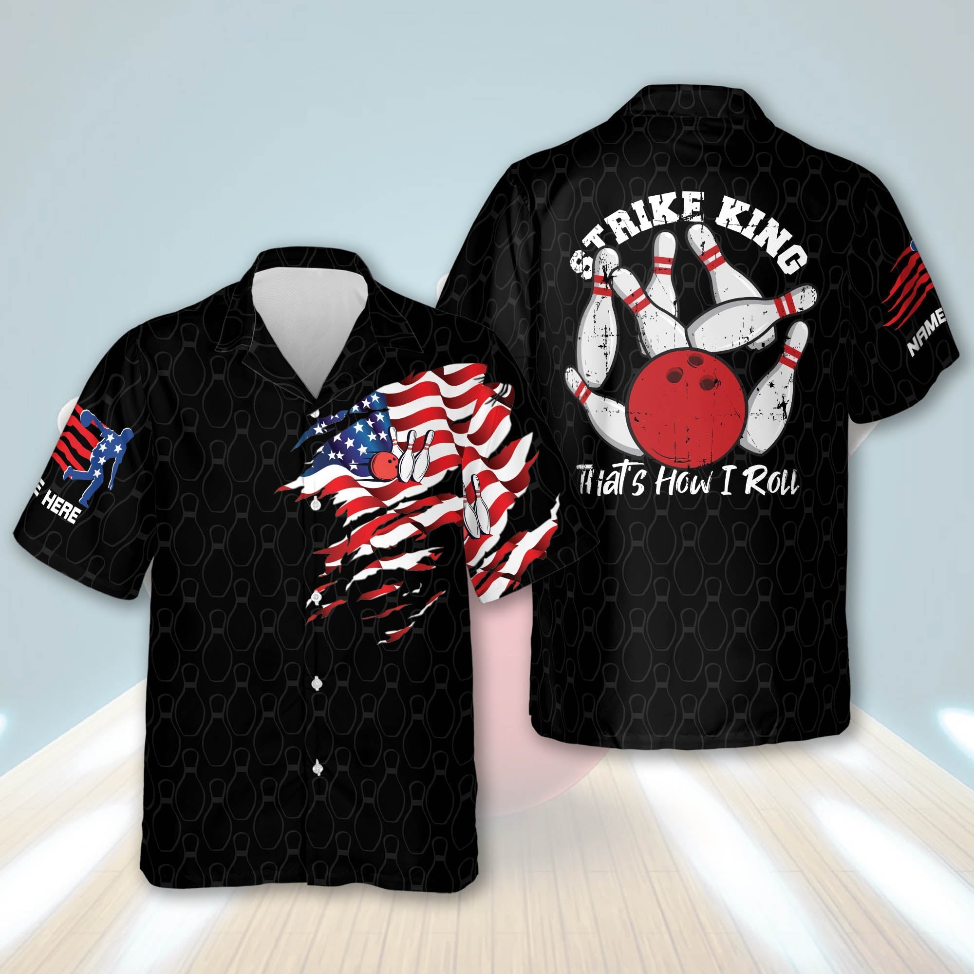 Strike King Thats How I Roll Shirt American Flag Bowling Hawaiian Shirt/ Custom name Bowling Hawaiian shirt for men