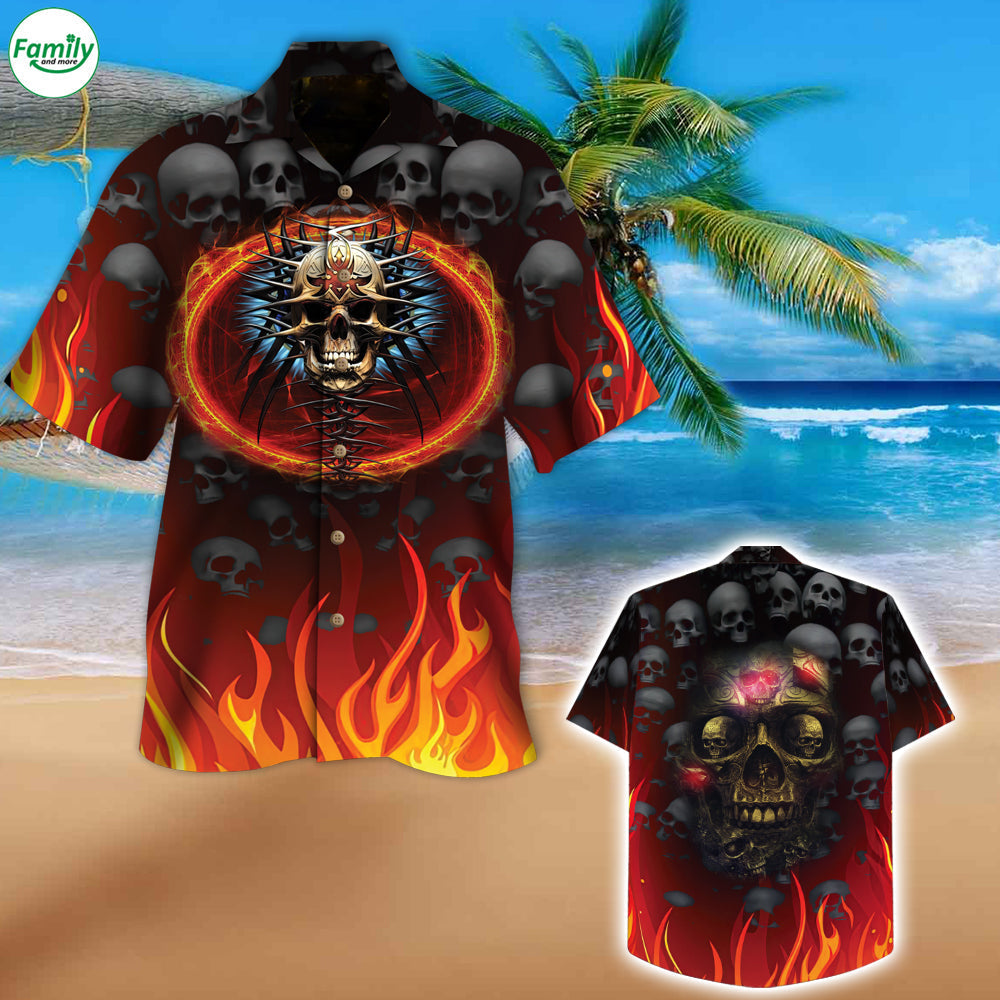 Skull Hawaiian Shirt Men Women Skull Fire And Bones All Over Printed 3D Hawaiian Shirt