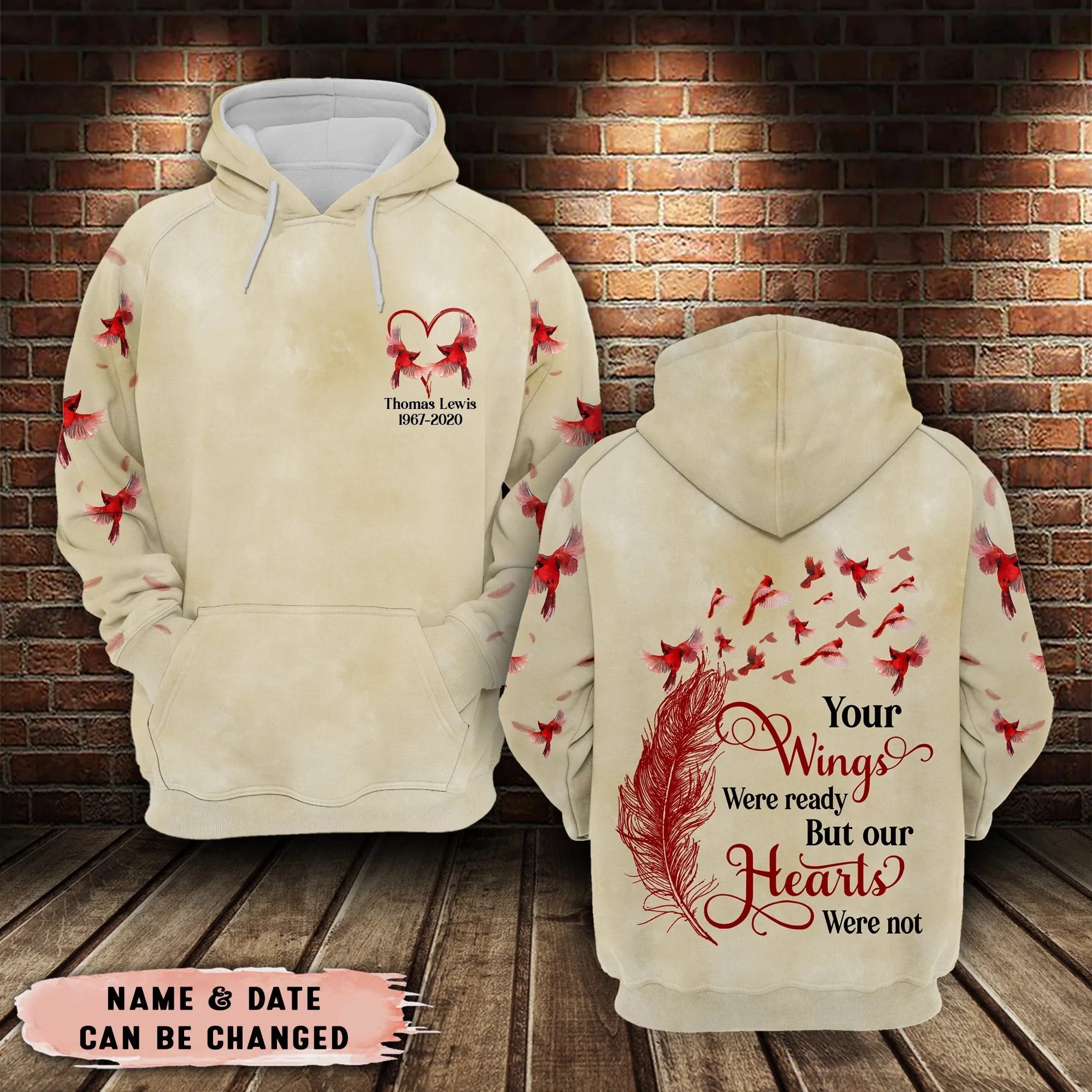 Cardinal Your wings were ready - Personalized All Over Print Hoodie/ Sympathy Gift/ Cardinal Memorial Shirt