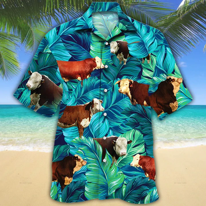 Hereford Cattle Lovers Hawaiian Shirt/ Cow aloha shirt for men/ Hawaii shirt women