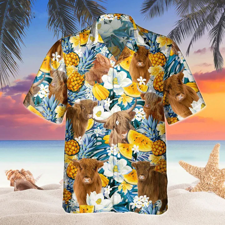 Highland Banana Hawaiian Shirt/ Cow Hawaii Shirt/ Cow Shirts/ Cow Lovers/ Shirt For Men