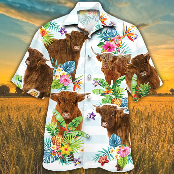 Highland Cattle Tropical Flower Hawaiian shirts for men/ women/ Cow Lovers Tropical Flower Hawaiian Shirt