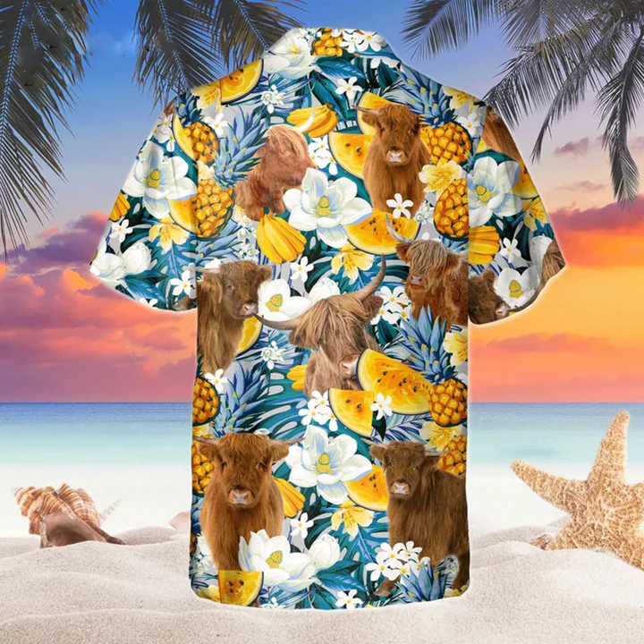 Highland Banana Hawaiian Shirt/ Cow Hawaii Shirt/ Cow Shirts/ Cow Lovers/ Shirt For Men