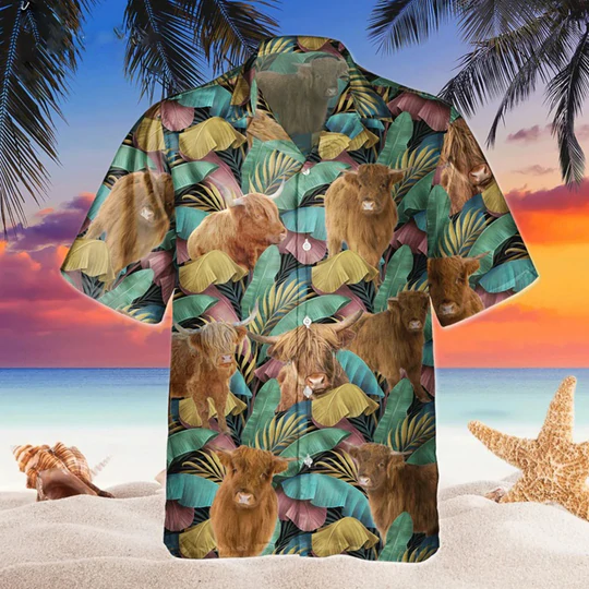 Highland Bright Hibiscus Flowers Hawaiian Shirt/ Vintage hawaiian shirt for Men/ Women