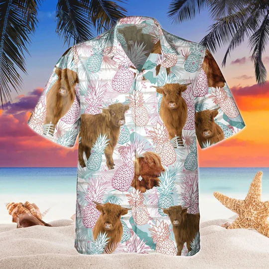 Highland Bright Hibiscus Flowers Hawaiian Shirt/ Vintage hawaiian shirt for Men/ Women