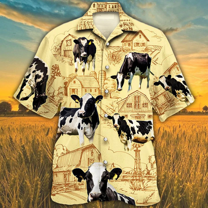 Holstein Friesian Cattle Farm Hawaiian Shirt/ Farm Cow Short Sleeve Hawaiian Aloha Shirt for Men/ Women