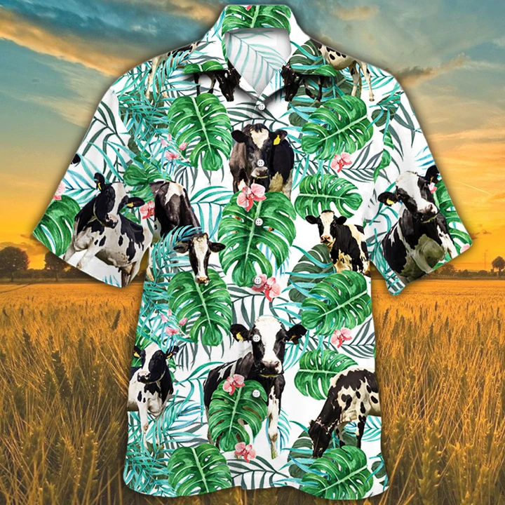 Cow Hawaiian shirts for men/ women/ Holstein Friesian Cattle Lovers Tropical Plant Hawaiian Shirt