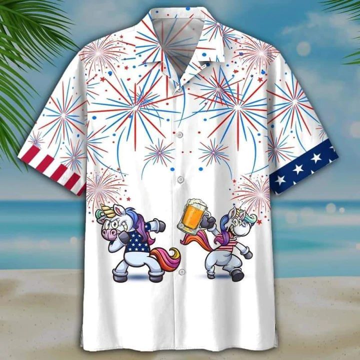 Horse Beer Hawaiian Shirt/ 4th of july Hawaiian Shirt/ Horse American flag Hawaiian shirts for men/ Women
