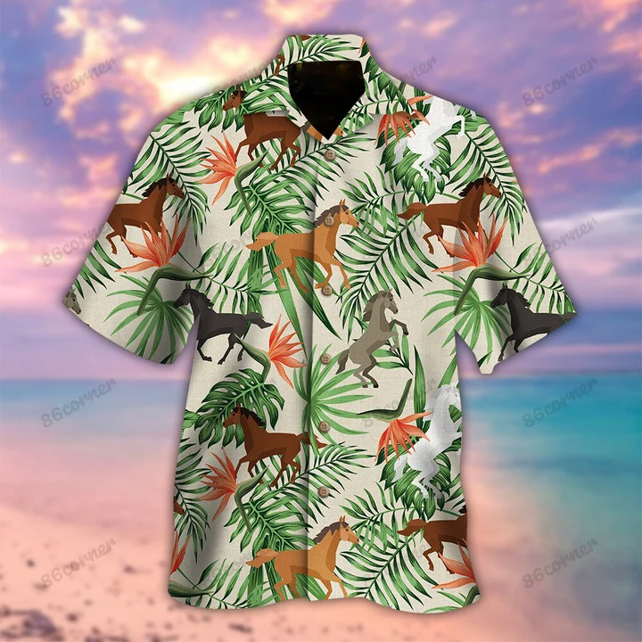 Horses Hawaii Shirt/ Summer aloha shirt/ Gift for summer