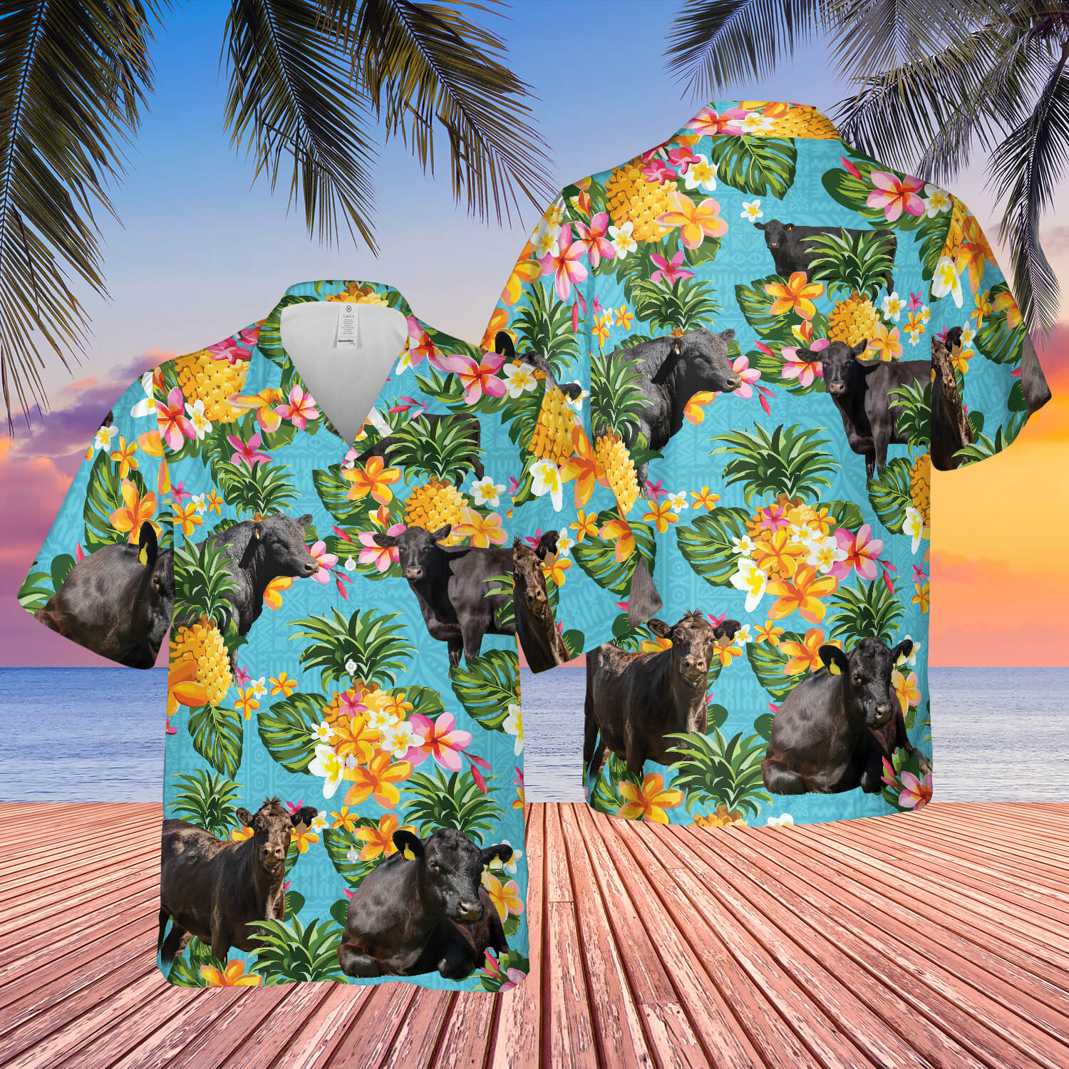 Pineapple Hawaiian Theme For Black Angus Cattle Lovers All 3D Printed Hawaiian Shirt