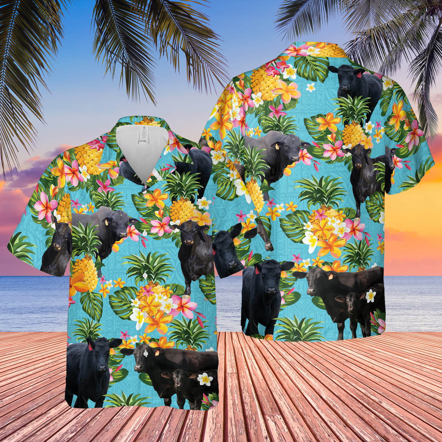 Pineapple Hawaiian Theme For Brangus Cattle Lovers All 3D Printed Hawaiian Shirt