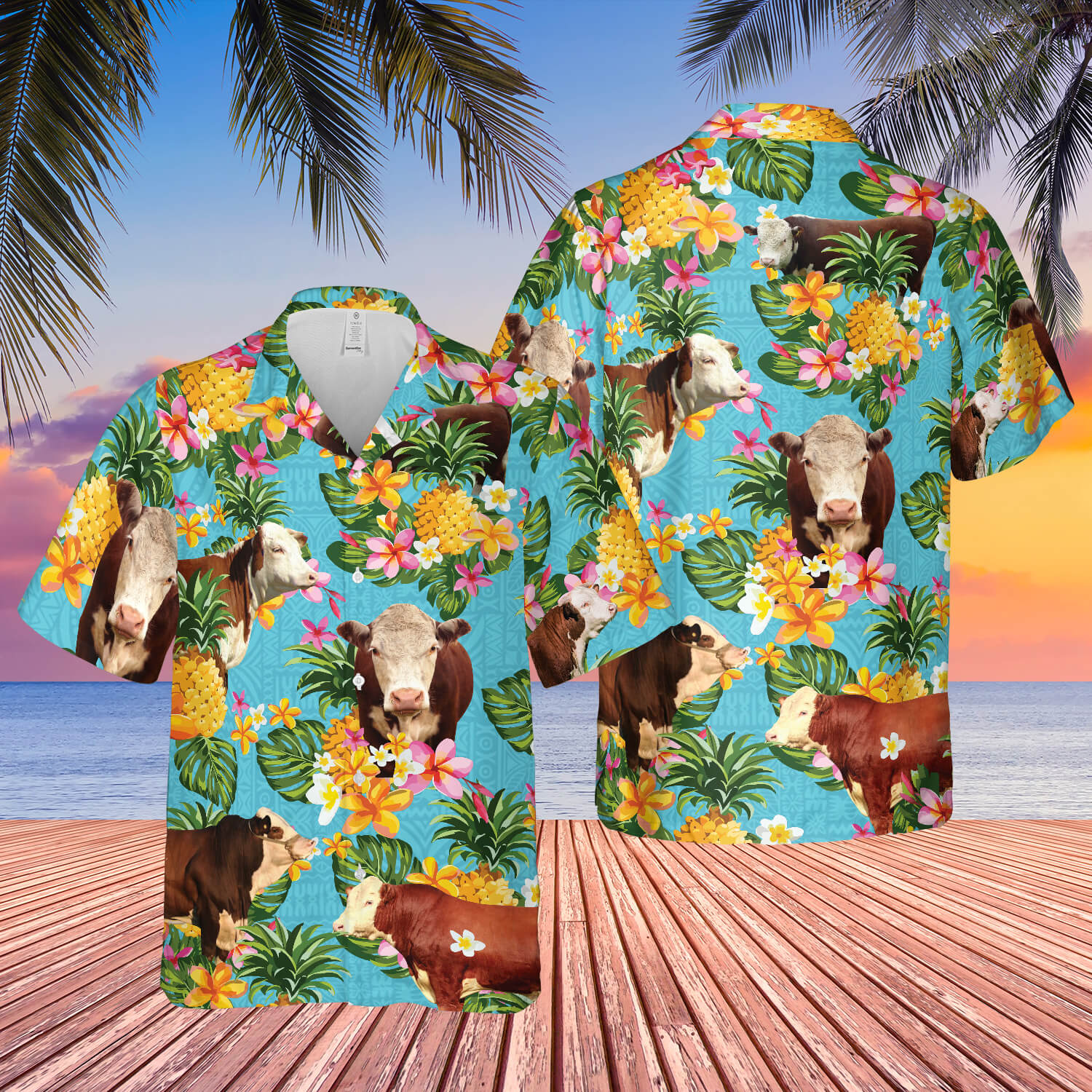 Pineapple Hawaiian Theme For Hereford Cattle Lovers All 3D Printed Hawaiian Shirt