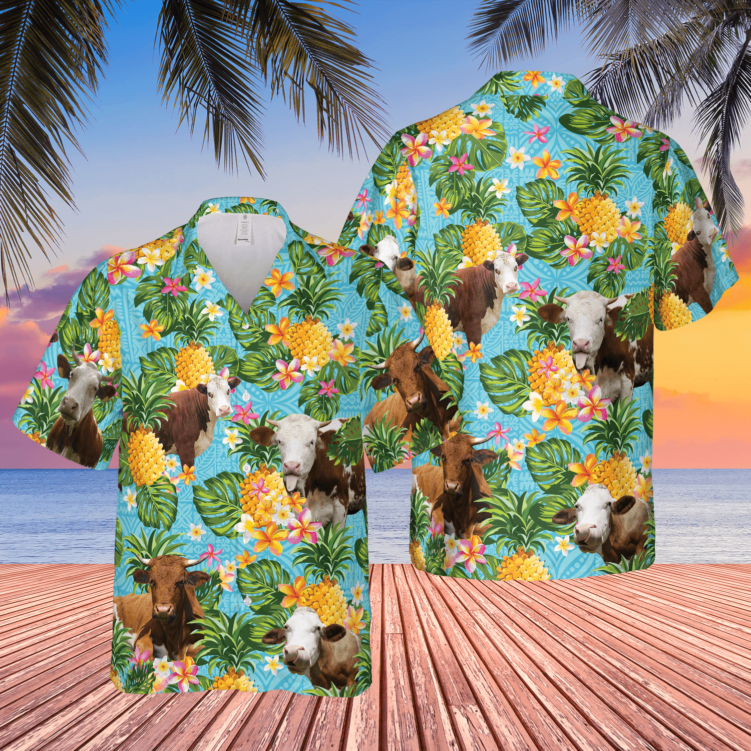 Pineapple Hawaiian Theme For Simmental Cattle Lovers All 3D Printed Hawaiian Shirt