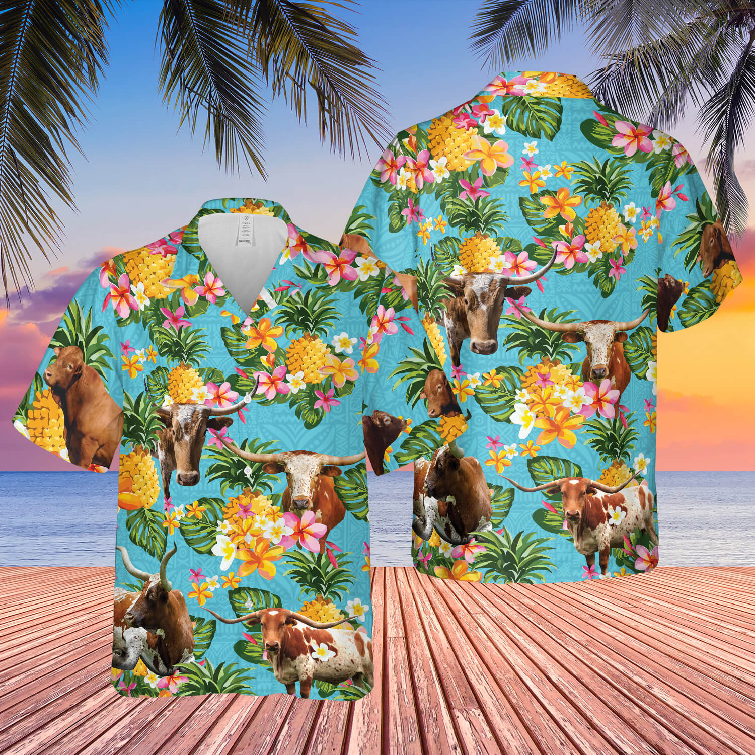 Pineapple Hawaiian Theme For Tx Longhorn Cattle Lovers All 3D Printed Hawaiian Shirt