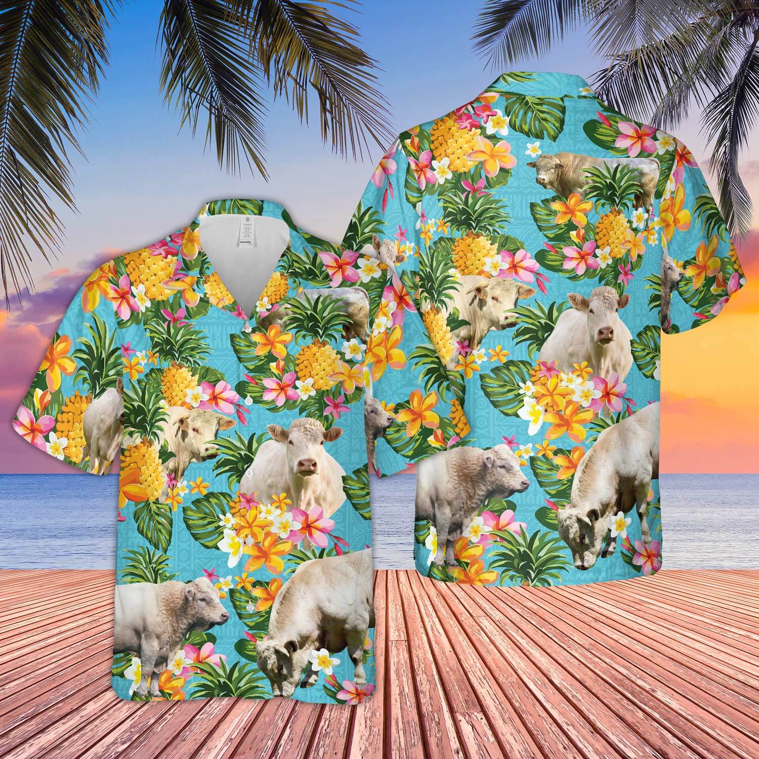 Pineapple Hawaiian Theme For Charolais Cattle Lovers All 3D Printed Hawaiian Shirt