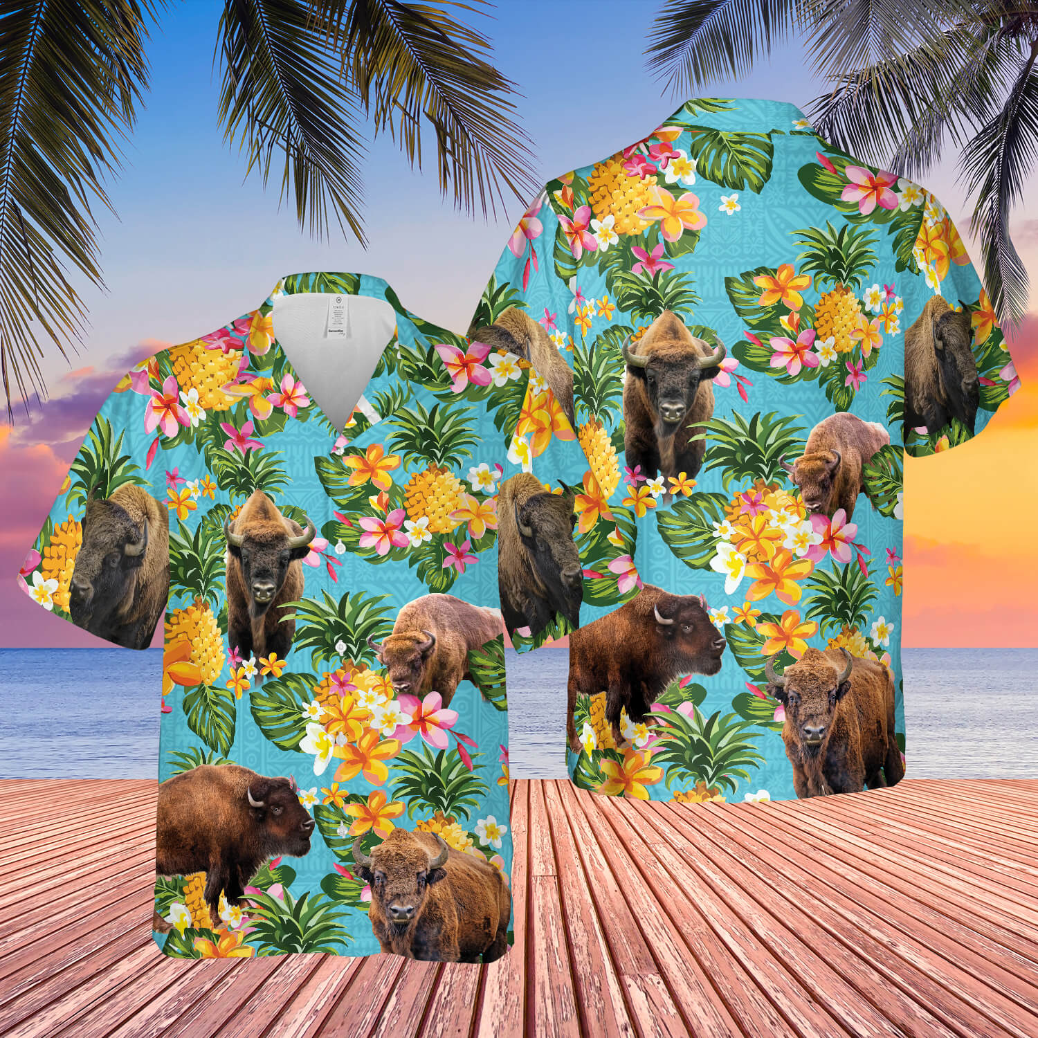 Pineapple Hawaiian Theme For Bison Lovers All 3D Printed Hawaiian Shirt