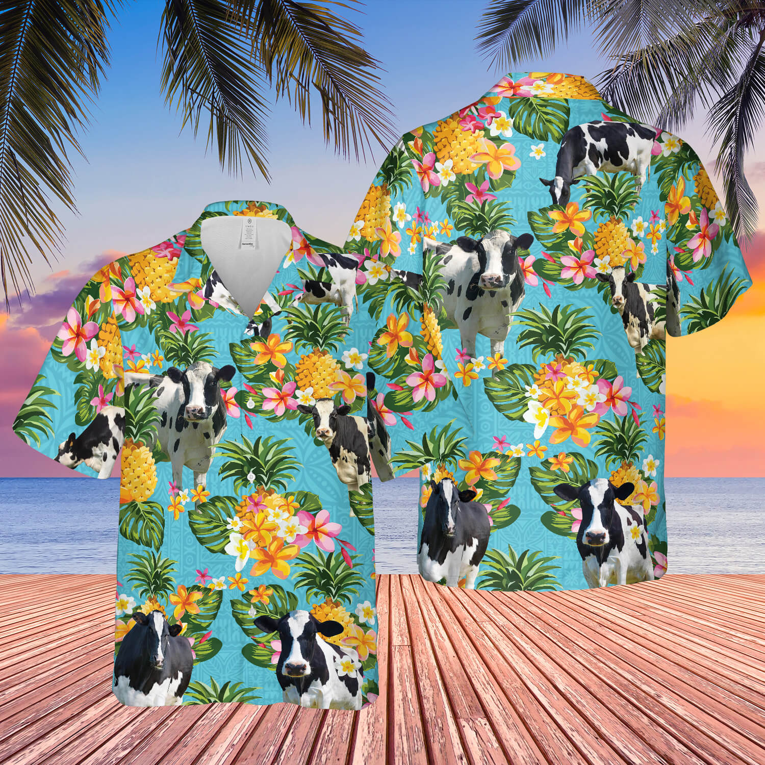 Pineapple Hawaiian Theme For Holstein Friesian Cattle Lovers All 3D Printed Hawaiian Shirt