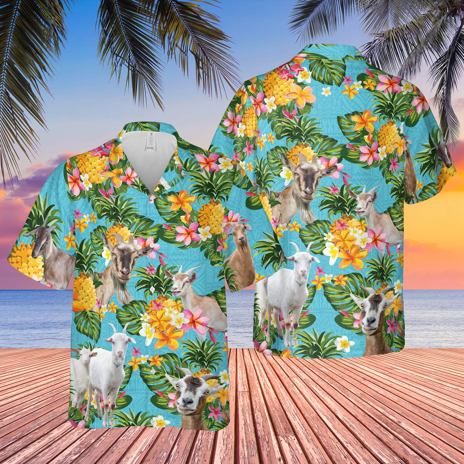 Pineapple Hawaiian Theme For Goat Lovers All 3D Printed Hawaiian Shirt
