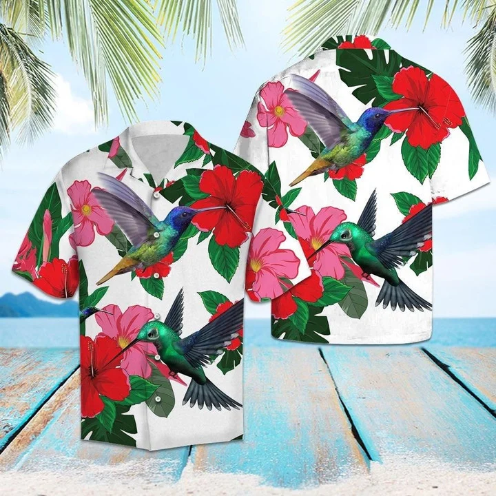 Hummingbird And Hibiscus Hawaiian Aloha Shirts/ Summer gift for Men and women