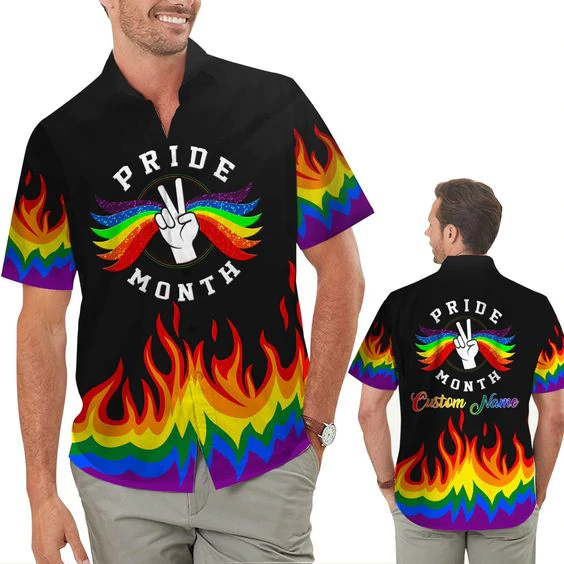 Hand Rainbow Lgbt Flag Tropical Floral Hawaiian Shirt For Gaymer And Lesbian/ Pride Hawaiian Shirt