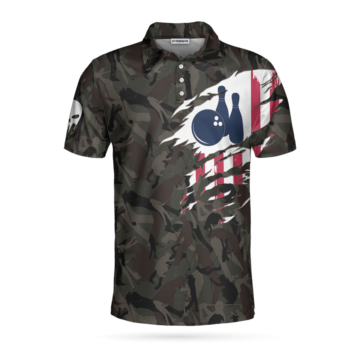 Hand Instruction American Flag Camouflage Bowling Polo Shirt/ Camo Bowling Shirt For Men Coolspod