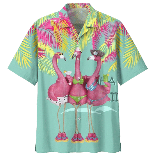 Happy Flamingo Ornamental Design Hawaiian Shirt