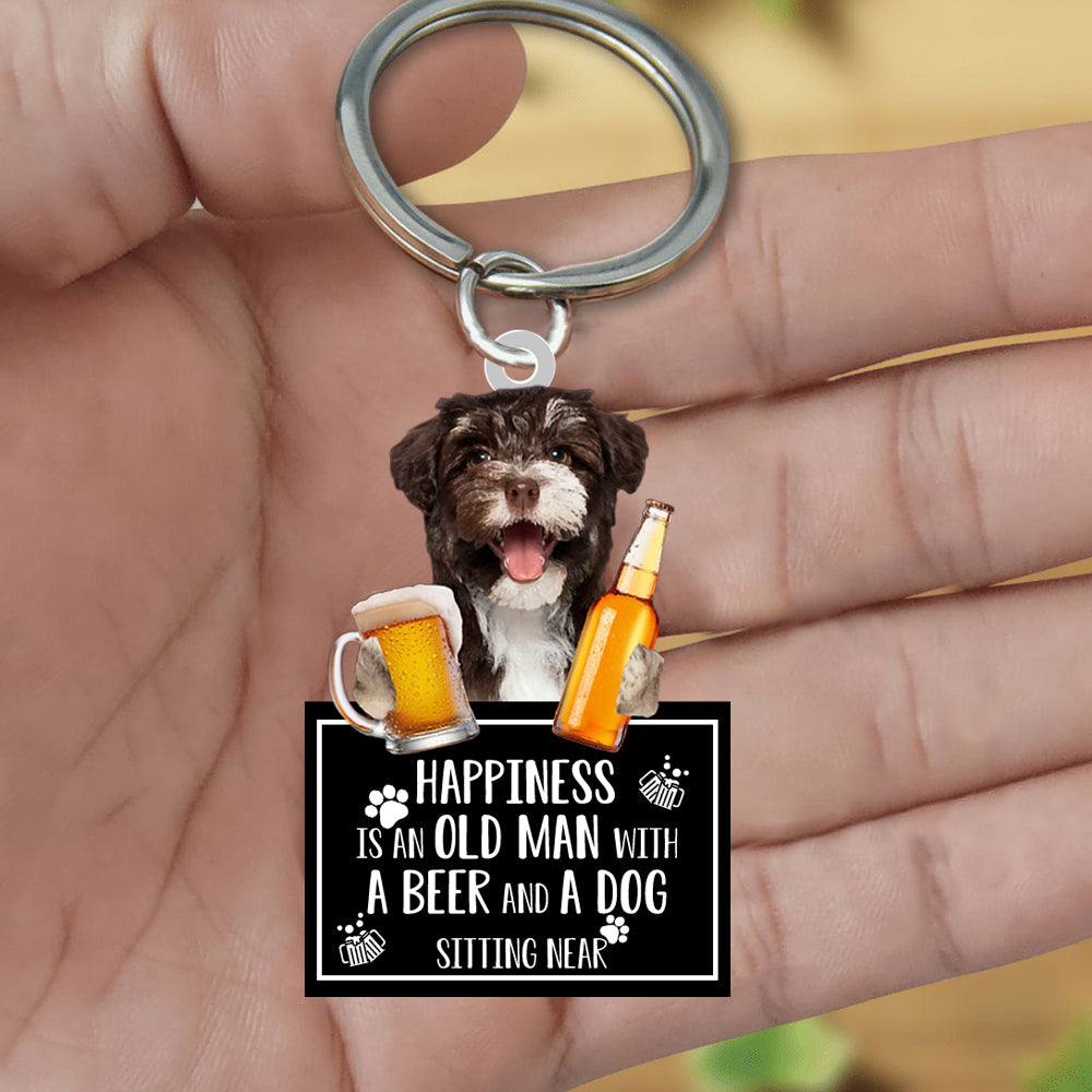 Havanese Happiness Is An Old Man With A Beer And A Dog Sitting Near Acrylic Keychain