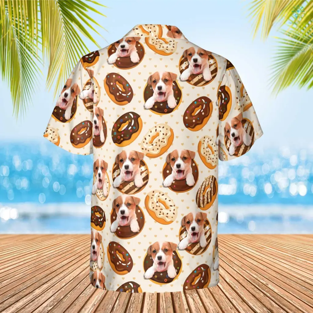 Chocolate Donuts Cake Hawaiian Custom Image Dog Funny Summer Shirt Beach Hawaiian Casual Button Down Short Sleeve Hawaiian Shirt