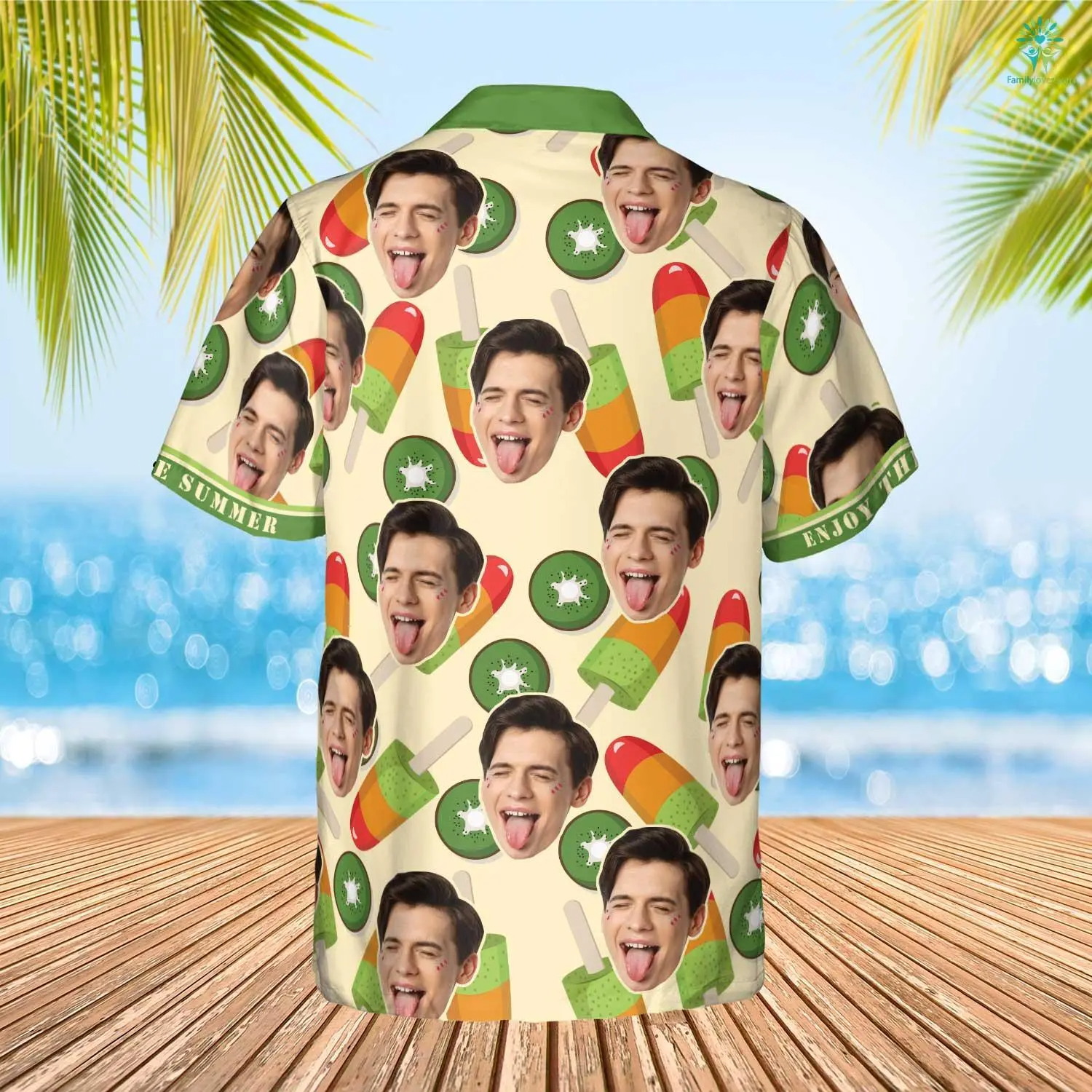 Kiwi Icream Hawaiian Funny Custom Face Image Summer Shirt Beach Hawaiian Shirt/ Gift for Him Her/ Enjoy the Summer