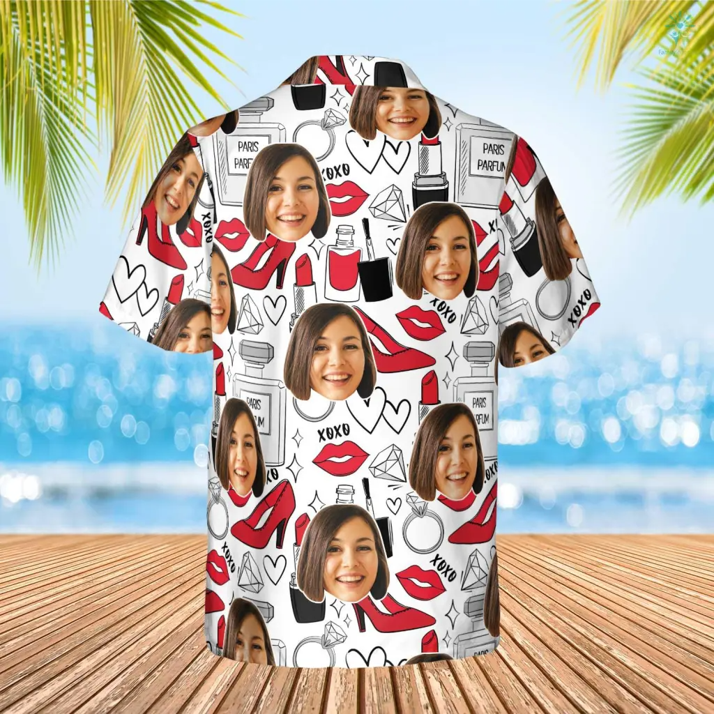 Fashion Design Hawaiian Custom Photo Face Summer Shirt Beach Hawaiian Casual Button Down Short Sleeve Hawaiian Shirt/ Gift for Her in Summer