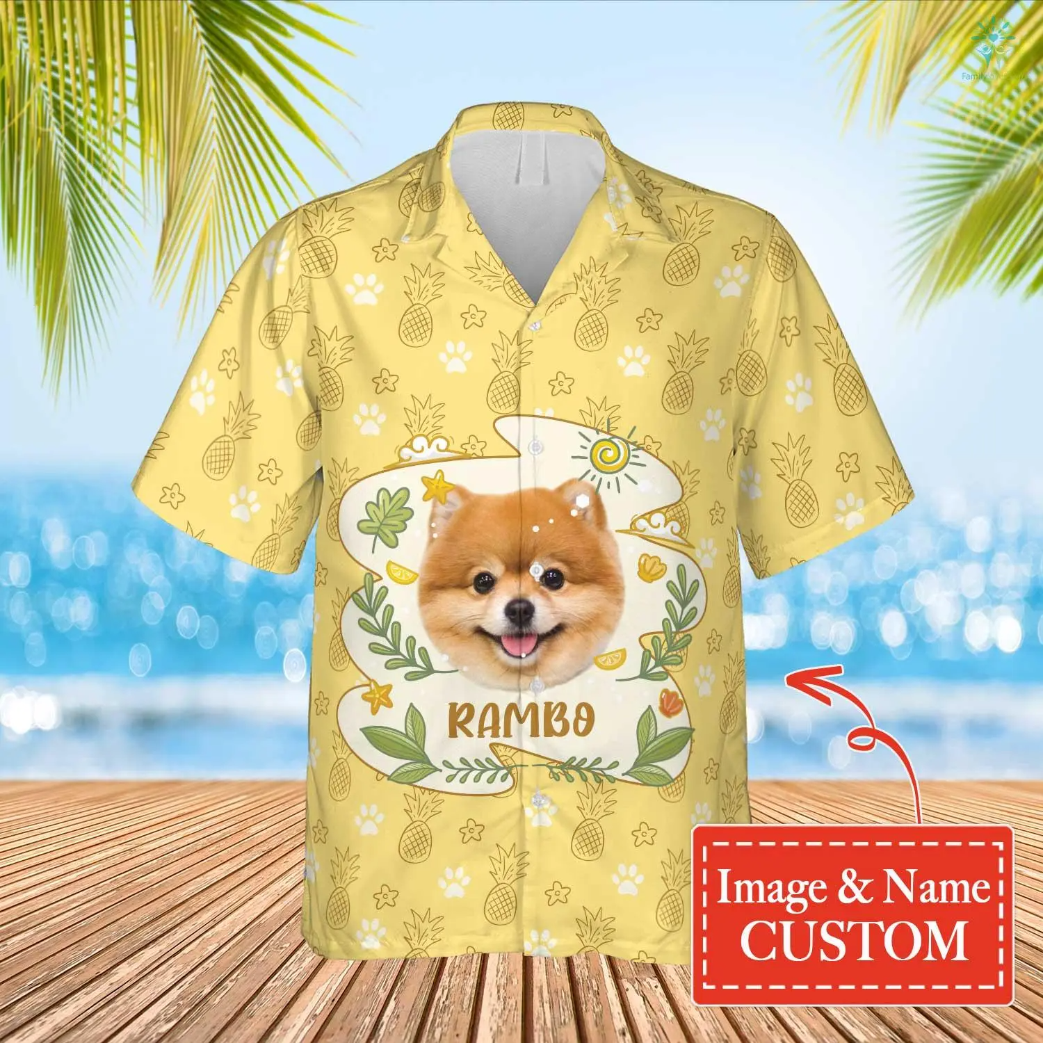 Pineapple And Dog Paw Print Hawaiian Custom Name And Image Funny Summer Beach Hawaiian Shirt