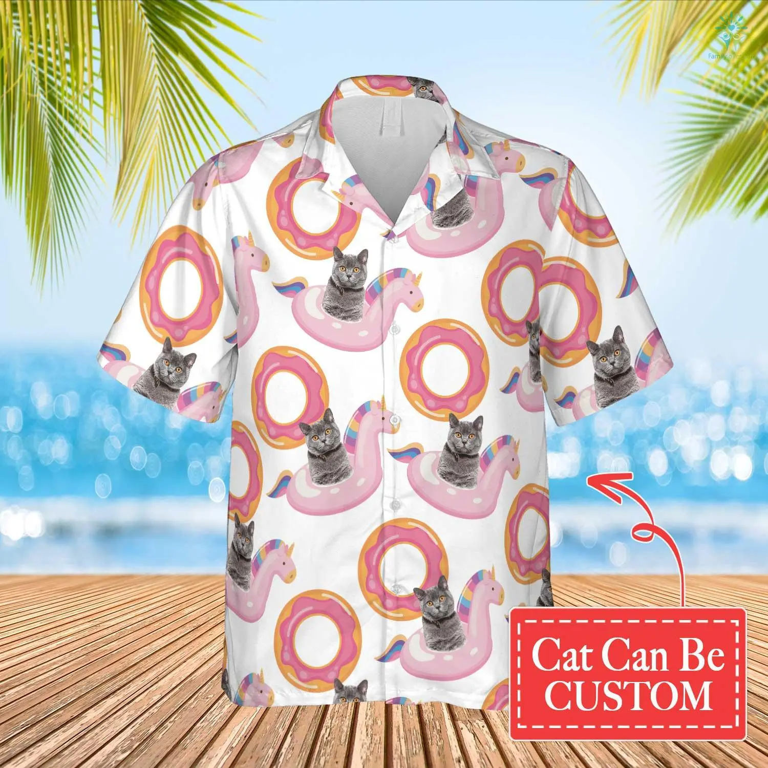Custom Photo Cat Summer Shirt Beach Hawaiian Shirt/ Summer Vacation/ Unicorn Swim Float Hawaiian Funny