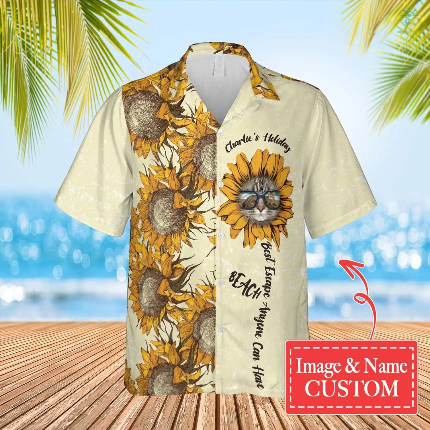 Sunflower Summer Best Escape Anyone Can Have Hawaiian Custom Name And Image Cat Summer Shirt Beach Hawaiian Shirt/ Gift for Dog Cat Lover