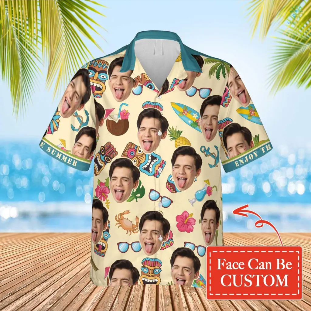 Custom Face Enjoy The Summer Hawaiian Shirt/ Personalized Hawaiian Shirt for Men Women/ Idea Gift Summer Shirt