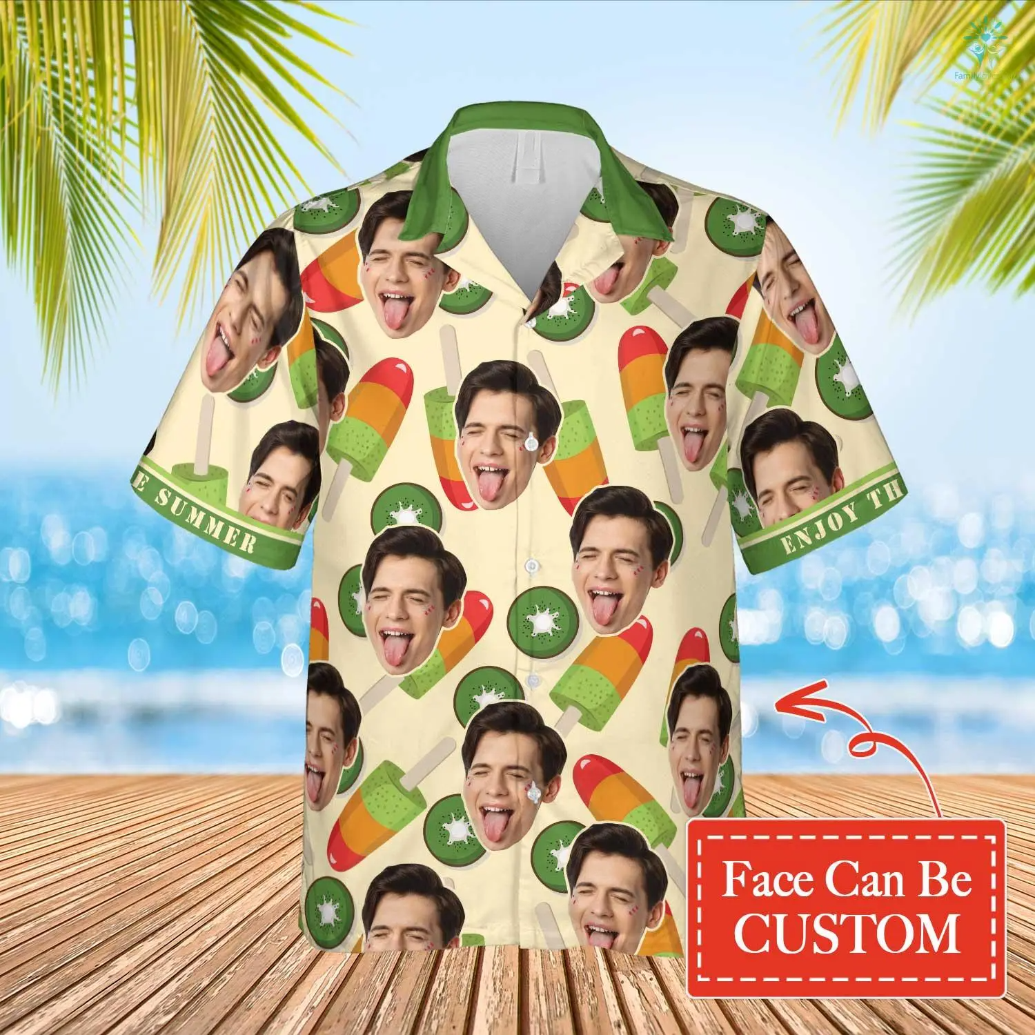 Kiwi Icream Hawaiian Funny Custom Face Image Summer Shirt Beach Hawaiian Shirt/ Gift for Him Her/ Enjoy the Summer