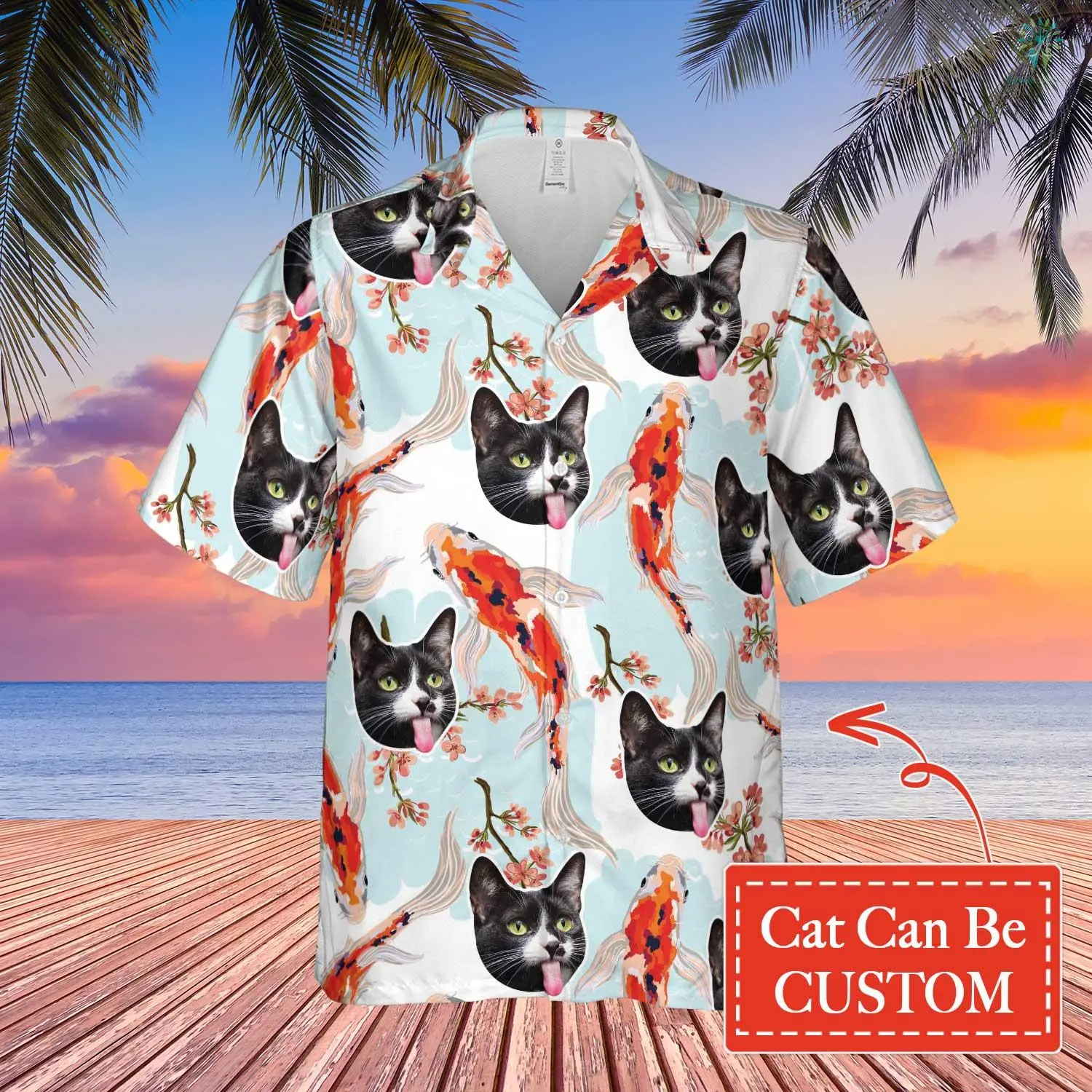 Fish And Funny Cat Hawaiian Custom Image Cat Summer Shirt Beach Hawaiian/ Hawaiian Shirt for Men Women/ Cat Lover