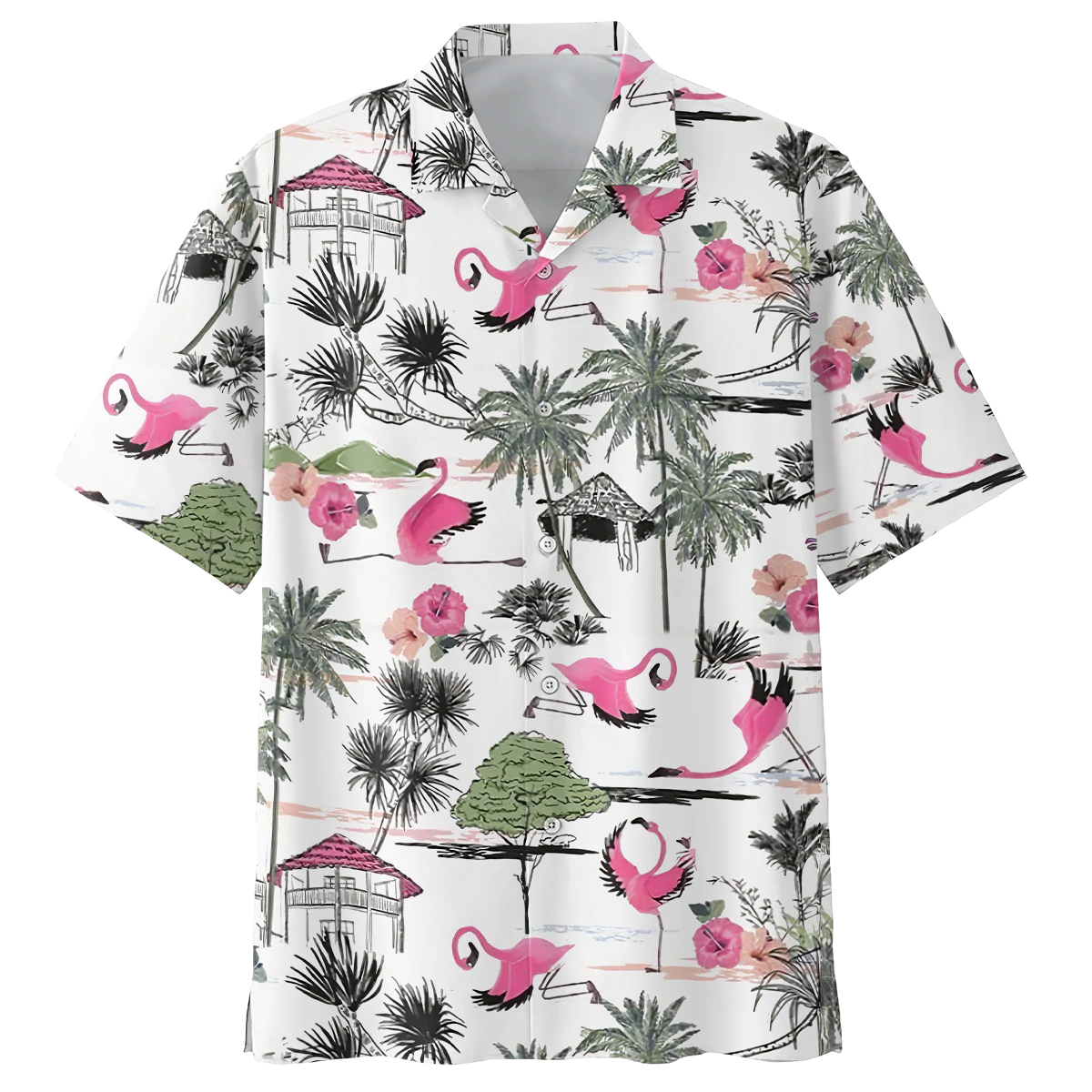Flamingo Tropical Hawaiian Shirt/ Flowers Flamingo Aloha Shirt/ Men