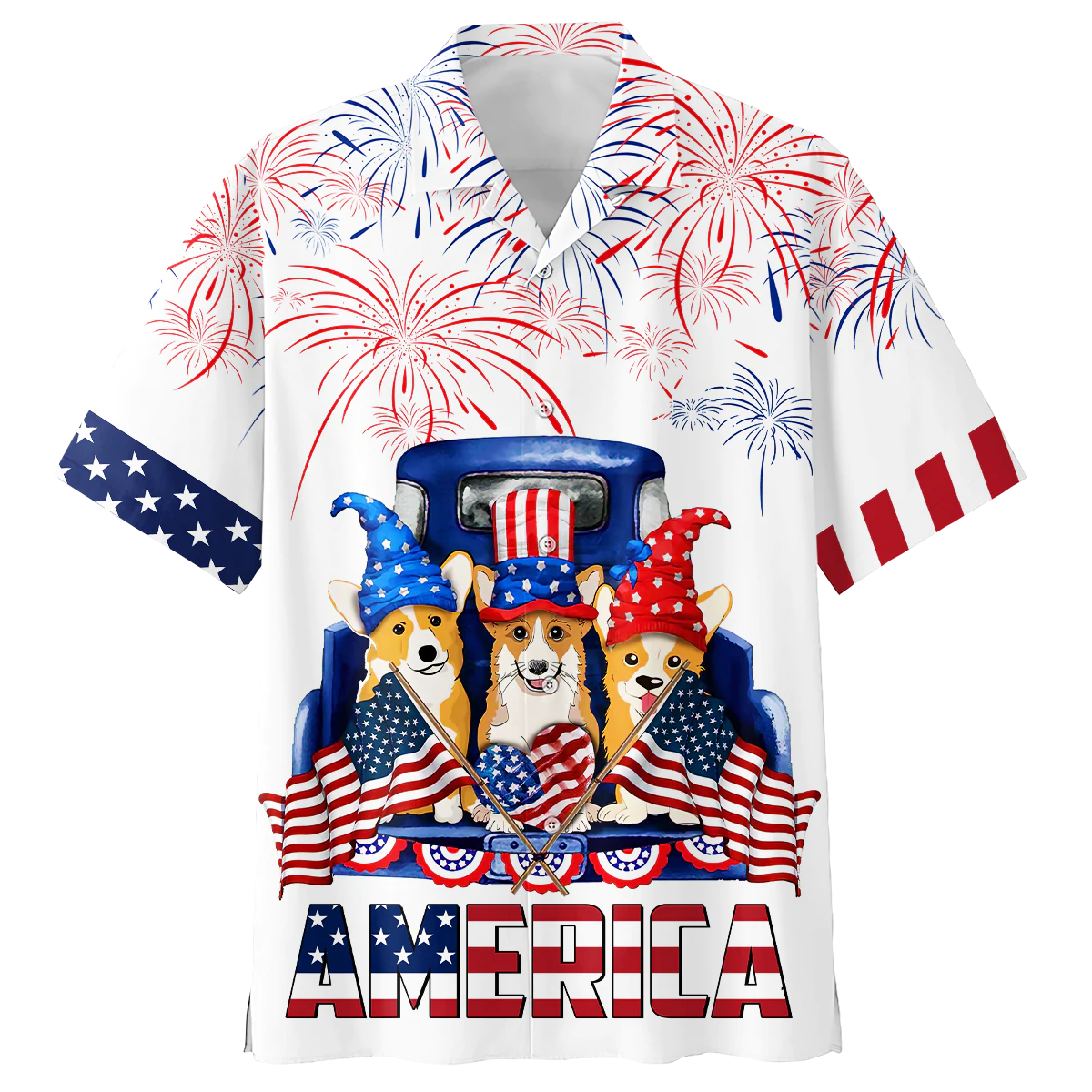 Corgi Hawaiian Shirt Full Print Independence Day/ Funny Dog America On Hawaii Aloha Shirts For Dog Lovers