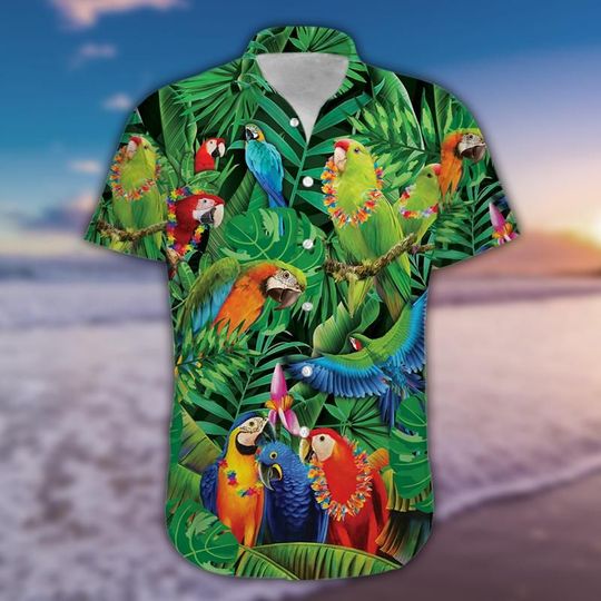 Hawaii Shirt for men – Awesome Parrots Tropical Green hawaiian shirt
