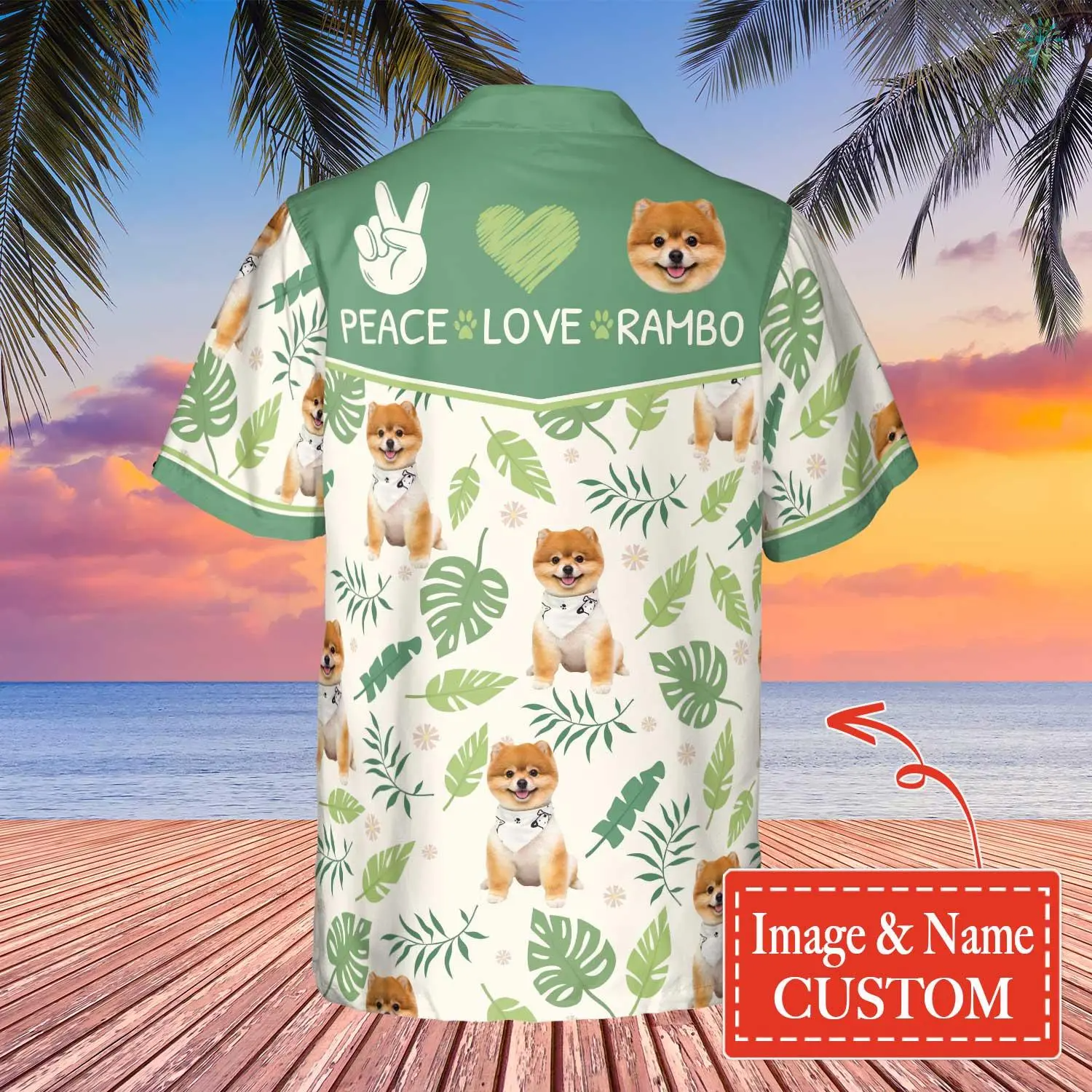 Custom Name And Image Dog Summer Hawaiian Shirt/ The Dog and The Leaves Shirt/ Gift for Men Women/ Idea Gift for Dog Lover