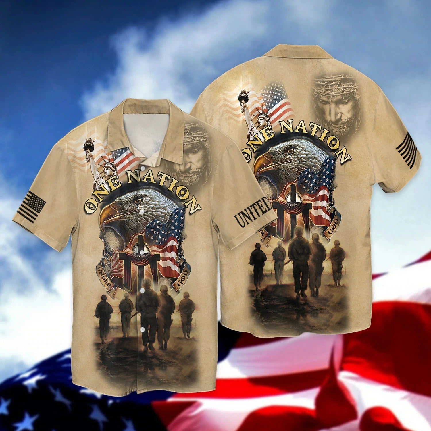 One Nation Under God 3D Tee Shirt/ Veteran American Patriotic Full Print Shirt Hoodie/ Independence Day 3D Hawaiian Shirts