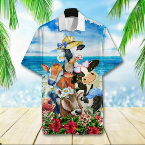 Hawaiian Aloha Shirts Cute Cows/ Cow hawaii shirt/ Summer beach shirt