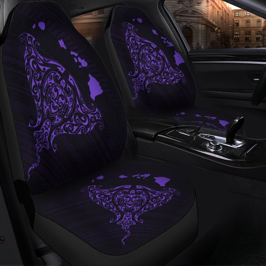 Hawaiian Map Manta Ray Purple Polynesian Car Seat Covers