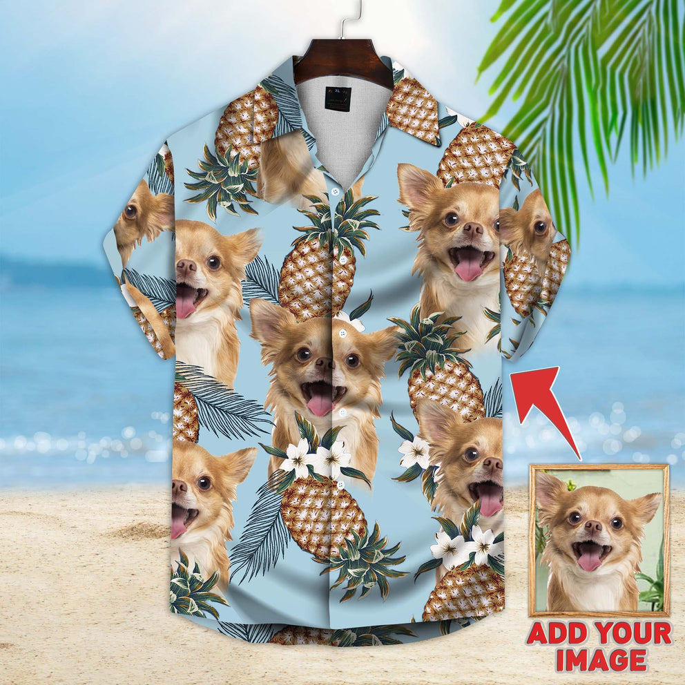 Custom Image Pet Pineapple Pattern Short-Sleeve Hawaiian Shirt/ Dog Hawaiian shirt For Men/ Women
