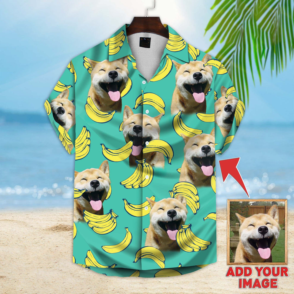 Custom photo Dog Aloha Shirt/ dog banana Pattern Short-Sleeve Hawaiian Shirt/ Dog Hawaiian shirt For Men/ Women