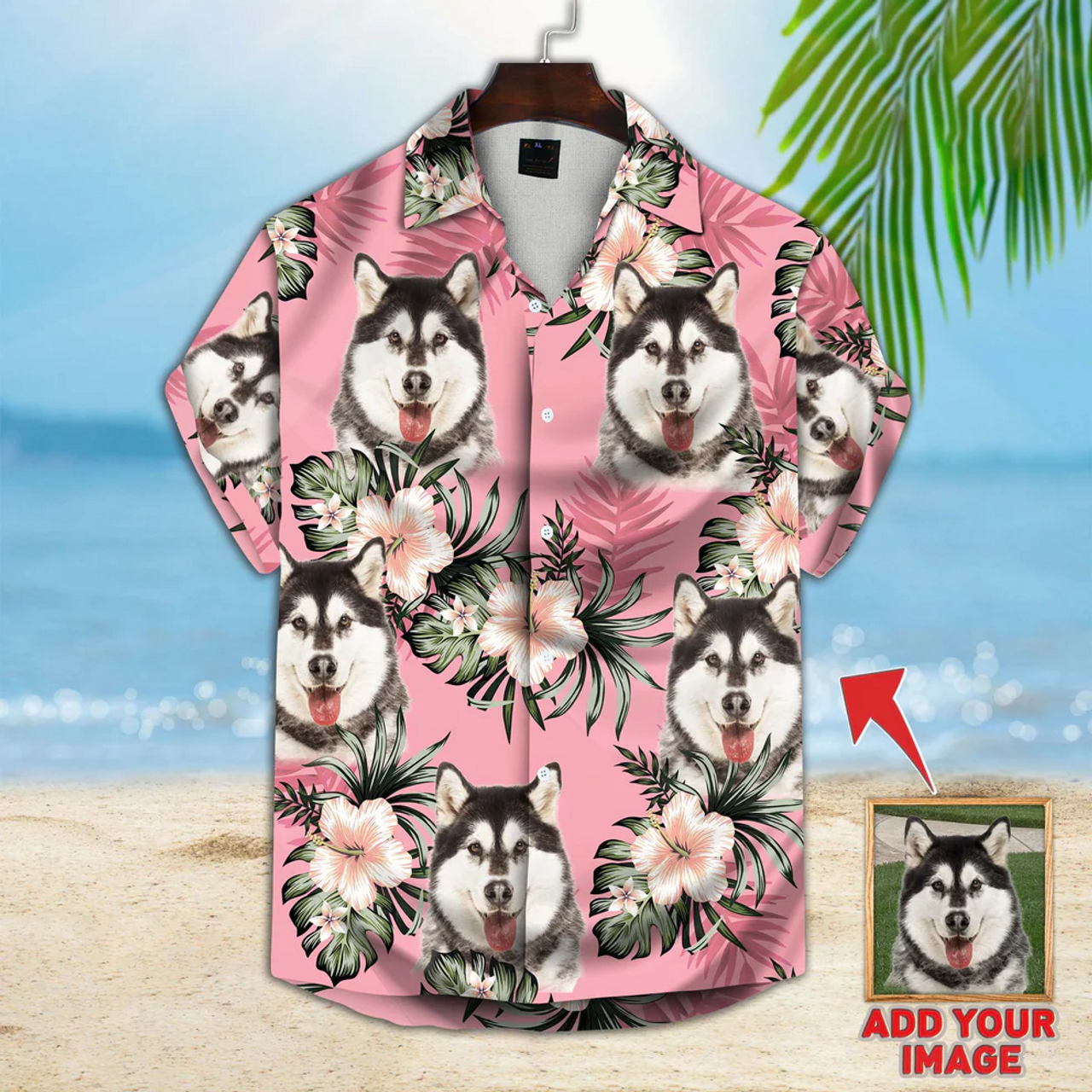Pink Tropical Flower Hawaiian Shirt Dog Photo Custom/ Dog Aloha floral Pattern Shirt/ Gift for Dog Lover